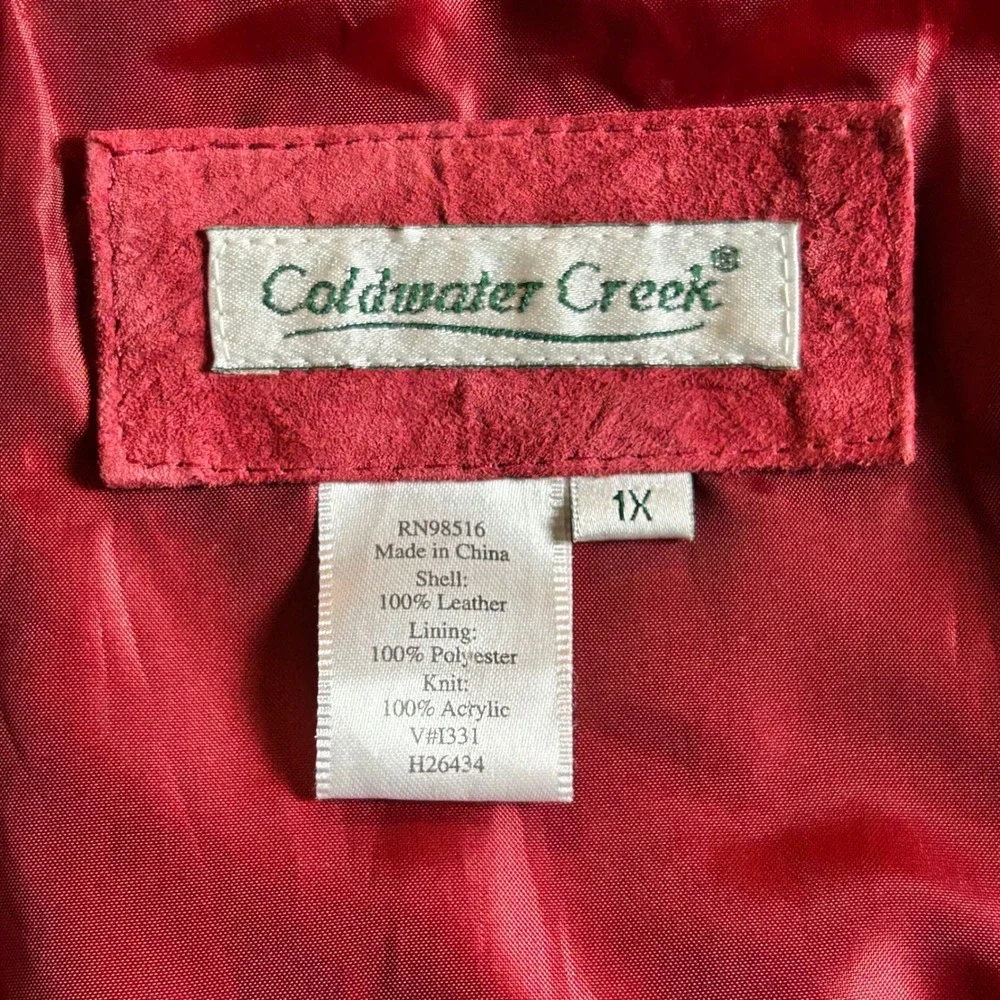 Coldwater Creek Red Leather‎ Suede Knit Zip Front Jacket Women 1X